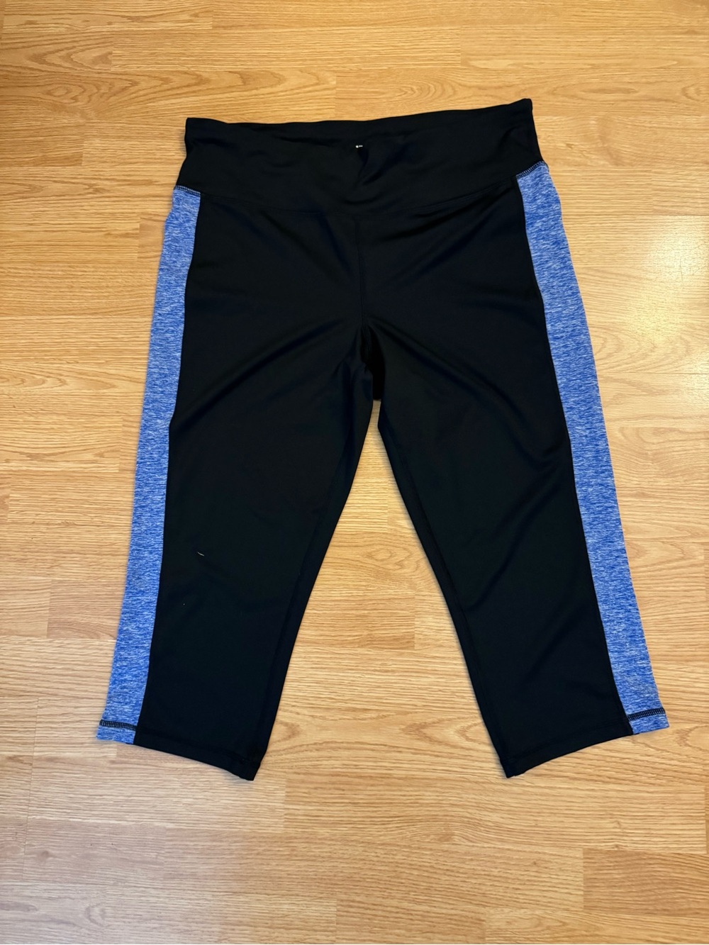 Ideology Women’s Black Capri Leggings with Blue Side Stripe